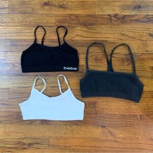 3 Girls Bras Sport Bras Athletic Activewear Tops 
Girls Medium - Large
BEBE Blac
